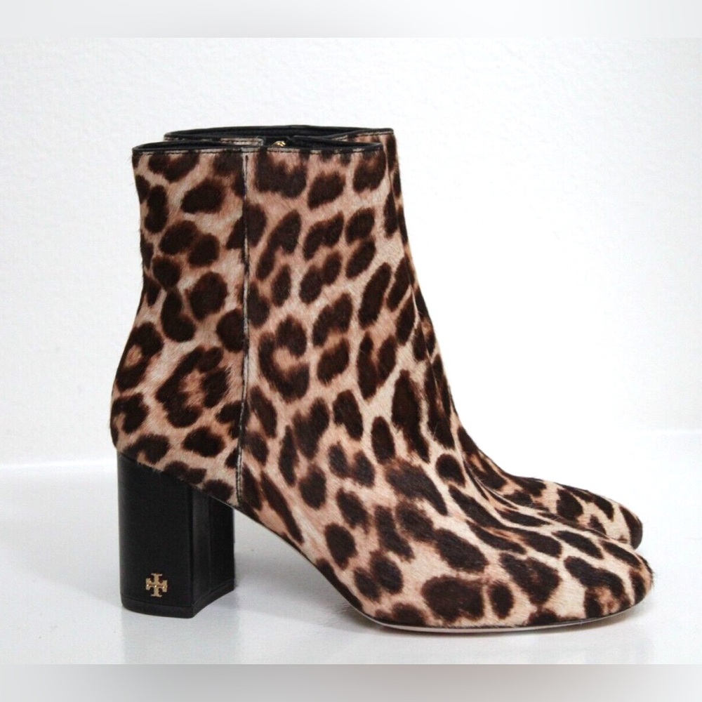NEW!! Tory Burch Brooke Leopard Print Calf Hair Booties with Block Heel